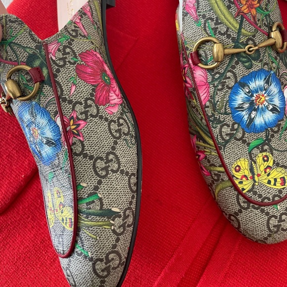 ❌SOLD❌ GUCCI Jordan Flora Canvas and Leather Mules -Size 38.5 - Picture 2 of 11